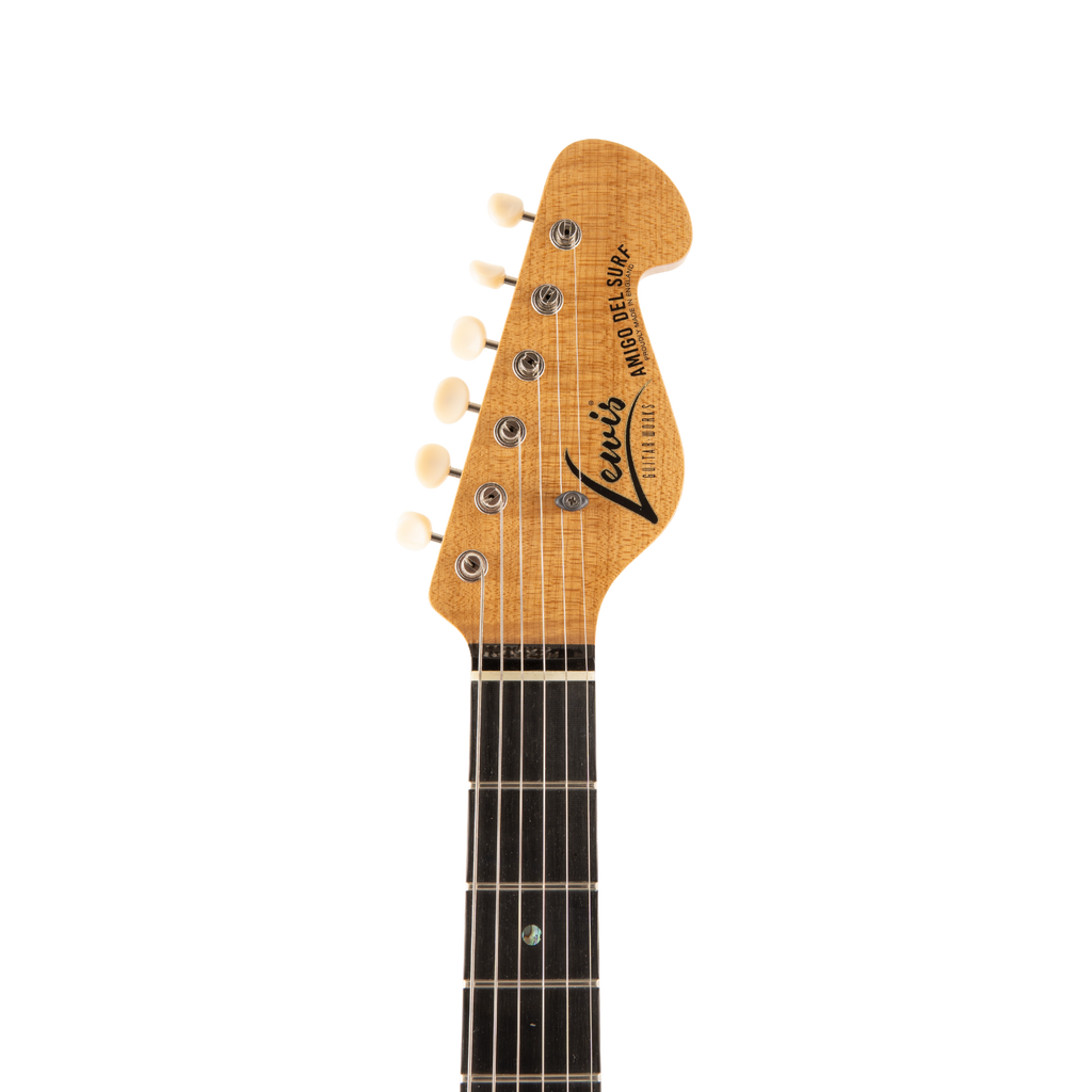 Lewis Guitarworks Amigo Del Surf headstock and upper rosewood fingerboard